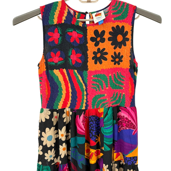 Farm Rio Sleeveless Patchwork Print Maxi Dress Floral Boho Size XS - Picture 3 of 8